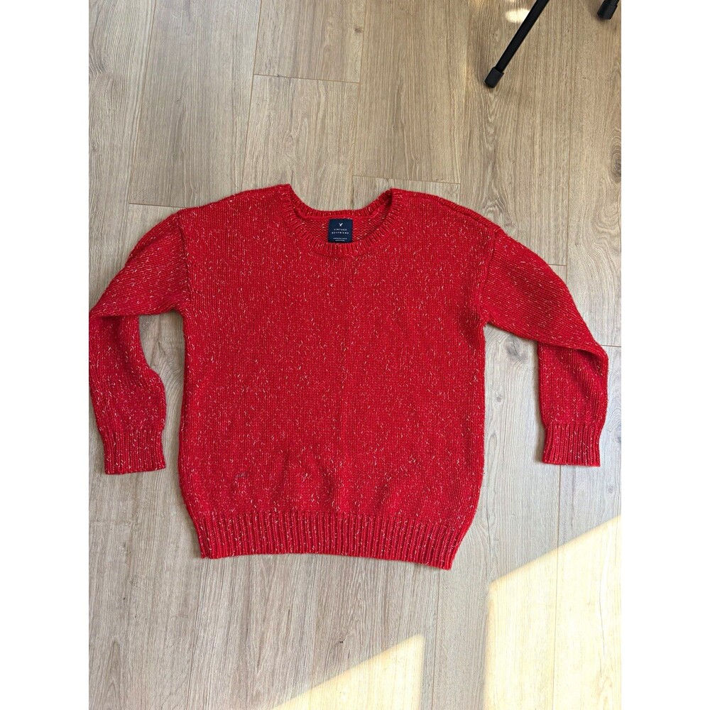American Eagle Outfitters Women’s Boyfriend Red Metallic Knit Crew Pullover L